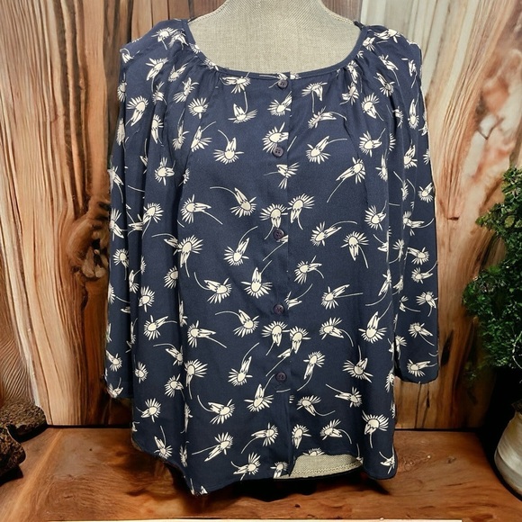 Porridge Anthropologie Floral Blouse Blue & White Womens Medium - Picture 1 of 10